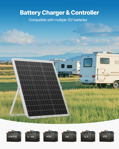 25W 12V solpanelsbatteriladdare, solcellsbatteriunderhållsladdare med intelligent MPPT-kontroller och justerbart monteringsfäste, IP67 vattentät för bil, båt, husbil, motorcykel, släpvagn