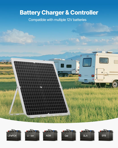 30W 12V solpanelsbatteriladdare, solcellsbatteriunderhållsladdare med intelligent MPPT-kontroller och justerbart monteringsfäste, IP67 vattentät för bil, båt, husbil, motorcykel, släpvagn