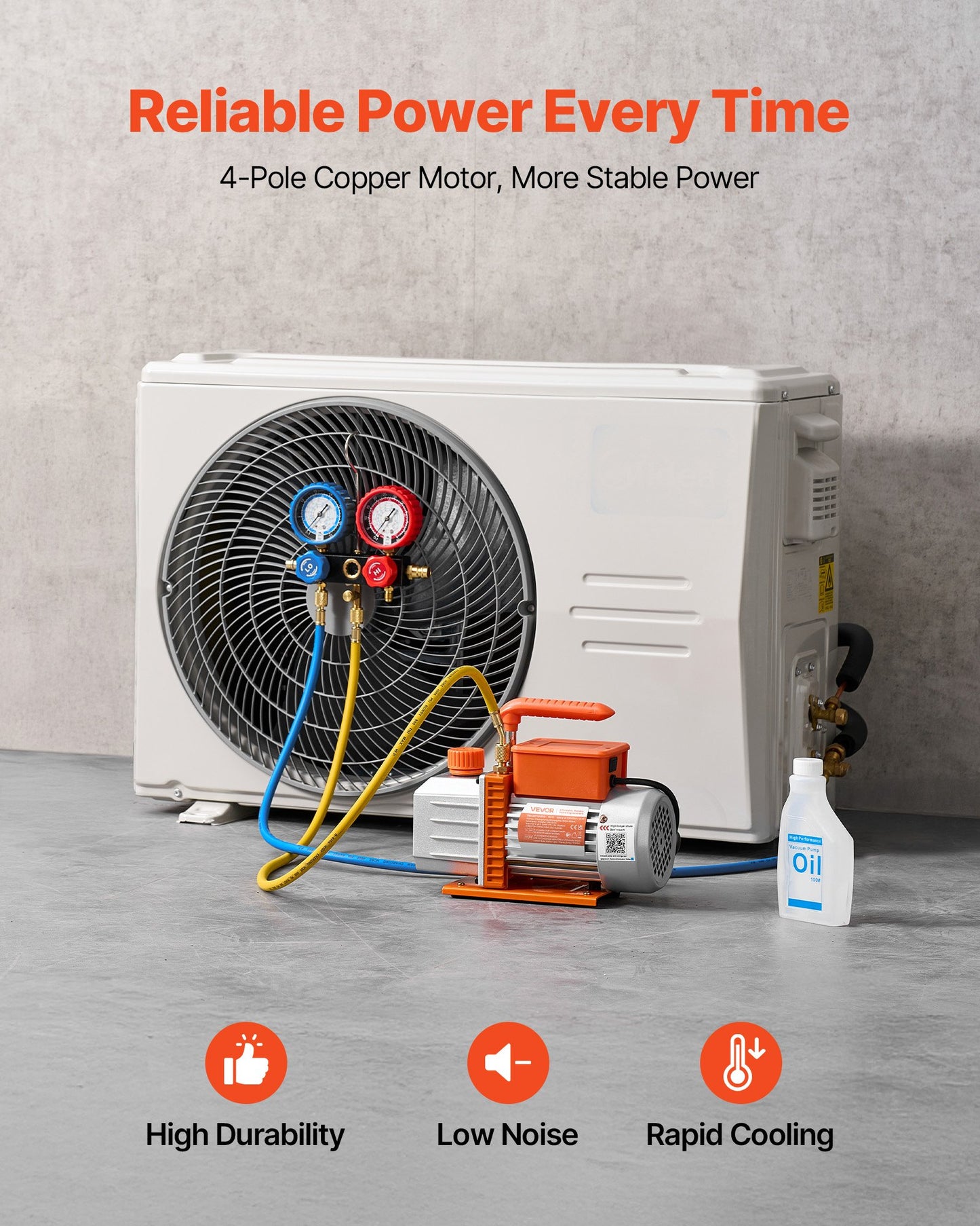 AC Vacuum Pump and Gauge Set, 4.5 CFM 127 L/min, Single Stage Rotary Vane HVAC Vacuum Pump, Manifold Gauge Kit, for R134a R22 R410a R1234YF R32, with Carry Bag, for Auto HVAC Air Conditioning