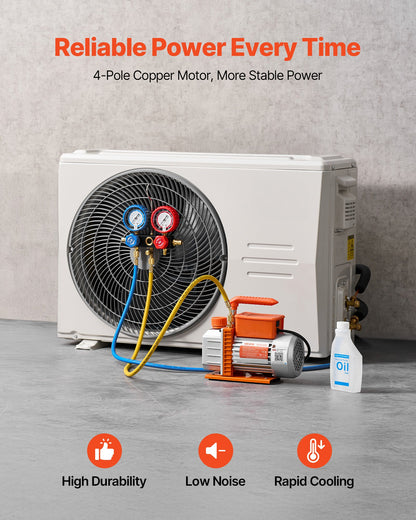 AC Vacuum Pump and Gauge Set, 3.5 CFM 99 L/min, Single Stage Rotary Vane HVAC Vacuum Pump, A/C Manifold Gauge Kit, for R134a R22 R410a R1234YF R32, with Carry Bag, for Auto HVAC Air Conditioning