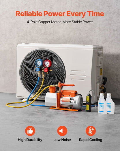 AC Vacuum Pump and Gauge Set, 7 CFM 198 L/min, Two Stage Rotary Vane HVAC Vacuum Pump, A/C Manifold Gauge Kit, for R134a R22 R410a, with Leak Detector Carry Bag, for Auto HVAC Air Conditioning