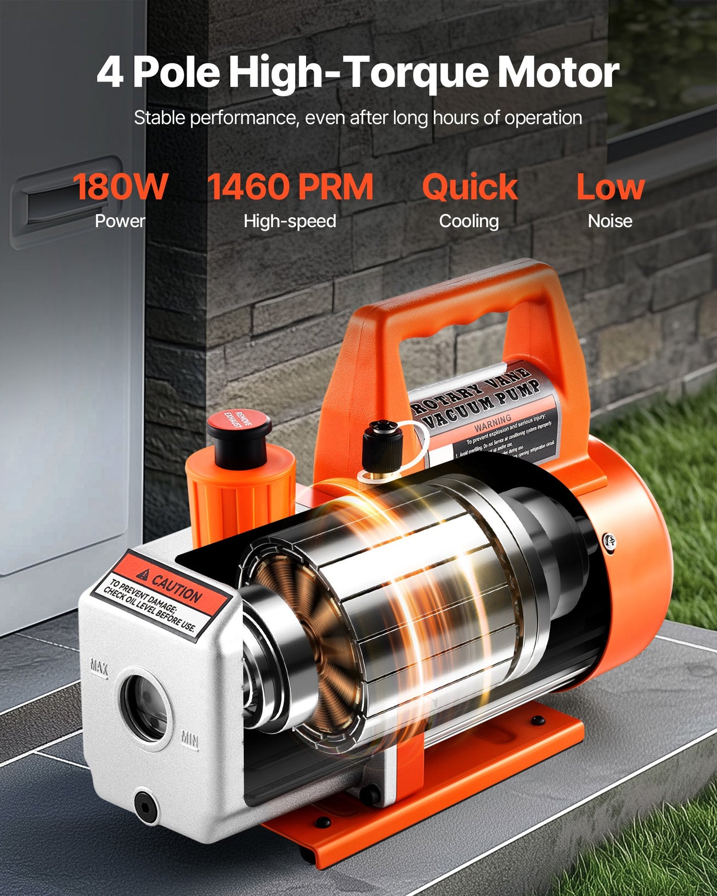 Vakuumpump, 100 L/min, HVAC enstegs roterande lamell AC-vakuumpump, för R134a R22 R410a-system, med oljeflaska, 4-polig motor, 5 Pa, för underhåll av fordonsluftkonditionering, hartsavgasning