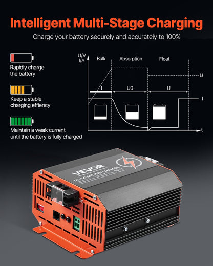 12V 30A DC till DC batteriladdare, 375W, inbyggd batteriladdare för bly-syra, litium-, AGM-, GEL- och överbelastade batterier, smart flerstegsladdning, för husbilar, kommersiella fordon, båtar, yachter
