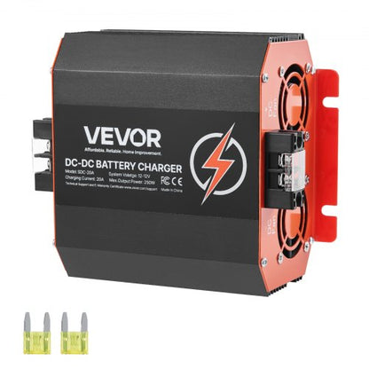 12V 20A DC to DC Battery Charger, 250W, On-Board Battery Charger for Lead-Acid, Lithium, AGM, GEL, and Flooded Batteries, Smart Multi-Stage Charging, for RVs, Commercial Vehicles, Boats, Yachts