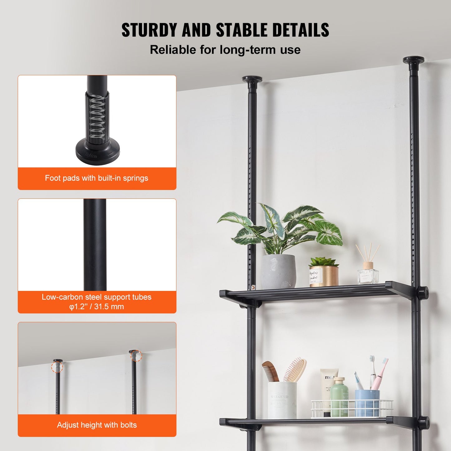 Over the Toilet Storage, 4-Tier Adjustable Over Toilet Bathroom Organizer, Low-carbon Steel 53"-132" Tall Storage Shelf Rack, Easy Assembly Laundry Space Saver, for Small Rooms, Fit Most Toilets