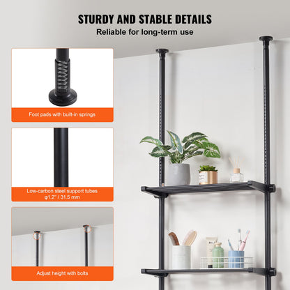 Over the Toilet Storage, 4-Tier Adjustable Over Toilet Bathroom Organizer, Low-carbon Steel 53"-132" Tall Storage Shelf Rack, Easy Assembly Laundry Space Saver, for Small Rooms, Fit Most Toilets