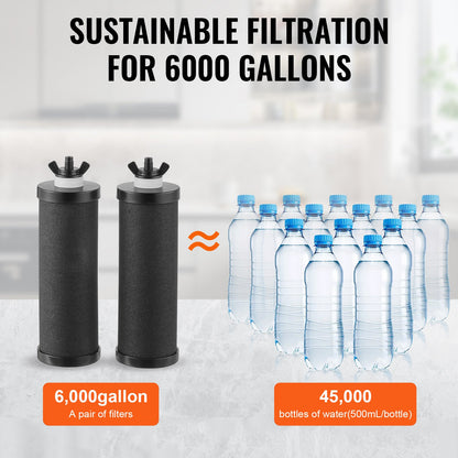 Vattenfilterutbyte, Reningselement, Ersättningsfilter med aktivt kol, Lättbytbart vattenfilter, Vattenfiltersystem med gravitation, Kompatibelt med de flesta märken, 2-pack, Svart