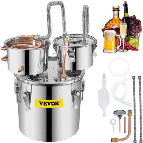 Hembräntstilldestilleri 3Gal 12L rostfritt stål vattendestilleri kopparrör med cirkulationspump hembryggningssats inbyggd termometer för gör-det-själv whisky vin brandysprit