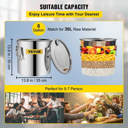 32,2 L Hemmabruk Hembränt Stillbryggning Rostfritt Stål Vatten Eterisk Olja Dubbelfat