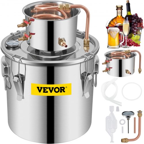 Hembräntstilldestilleri 8,5 gallon vattendestilleri i rostfritt stål 38 liter kopparrör hembryggningssats inbyggd termometer för gör-det-själv whisky vin brandy silver