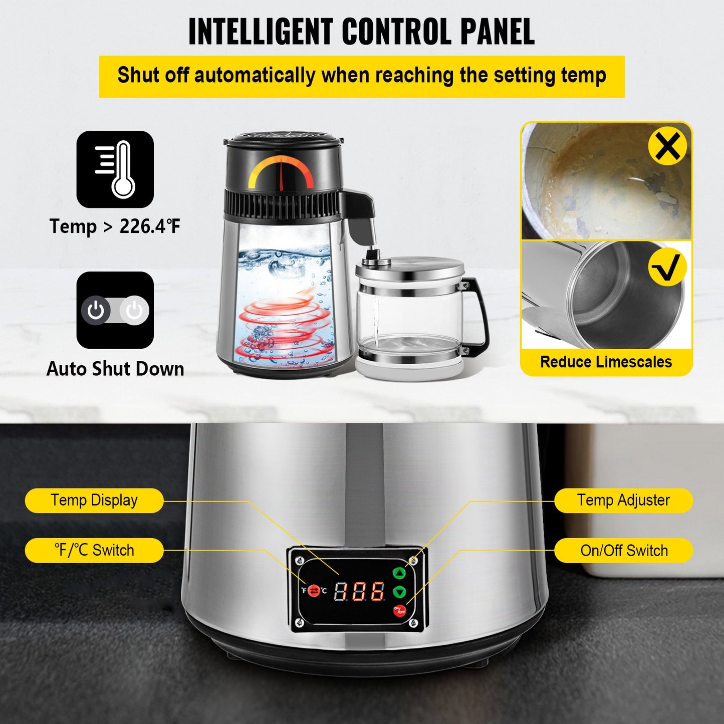 Silvervattendestillator 750W justerbar temperatur vattendestillator 4L vinbryggningsset bryggkit rostfritt stål inre destillator med justerbar temperatur för kök hem