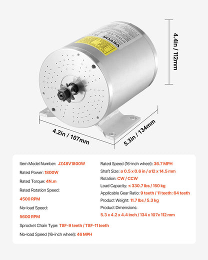 1800W elektrisk borstlös likströmsmotorsats - 48V 4500rpm motor med uppgraderad hastighetsregulator för gokart, elcykel, motorcykel, skoter