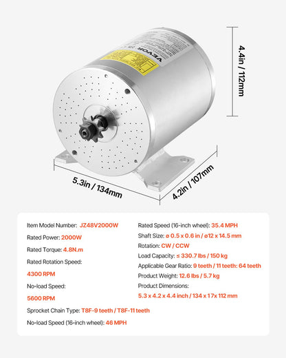 2000W elektrisk borstlös likströmsmotorsats - 48V 4300rpm motor med uppgraderad hastighetsregulator och gasreglagesats för gokart, elcykel, motorcykel, skoter, gör-det-själv