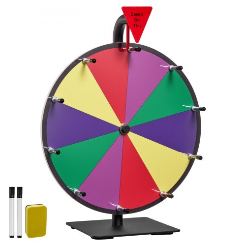 305 mm snurrande prishjul, 10 platser med stativ, bordsroulette med whiteboard och 2 tuschpennor, 5 färger, enkel montering, för fest, pub, mässa, karnevalsevenemang