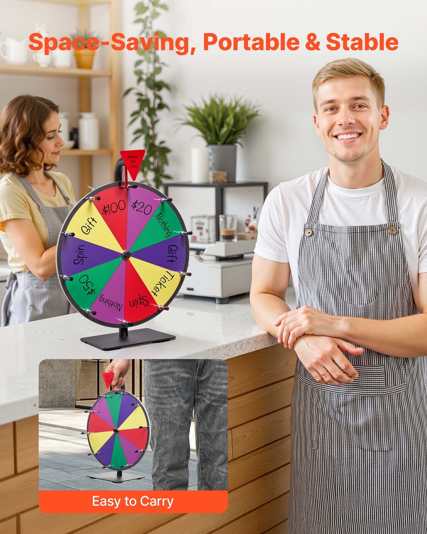 305 mm snurrande prishjul, 10 platser med stativ, bordsroulette med whiteboard och 2 tuschpennor, 5 färger, enkel montering, för fest, pub, mässa, karnevalsevenemang