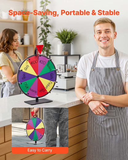 305 mm snurrande prishjul, 10 platser med stativ, bordsroulette med whiteboard och 2 tuschpennor, 5 färger, enkel montering, för fest, pub, mässa, karnevalsevenemang