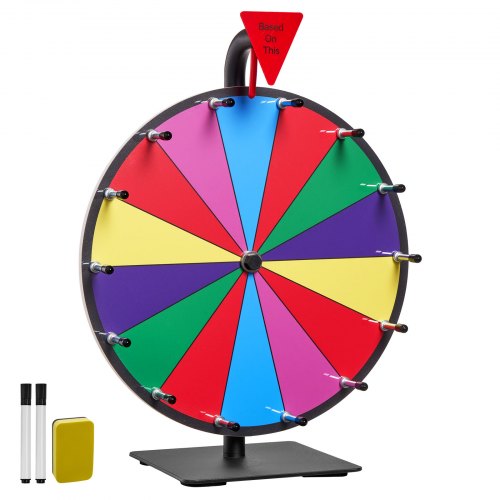 305 mm snurrande prishjul, 14 platser med stativ, bordsroulette med whiteboard och 2 tuschpennor, 6 färger, enkel montering, för fest, pub, mässa, karnevalsevenemang