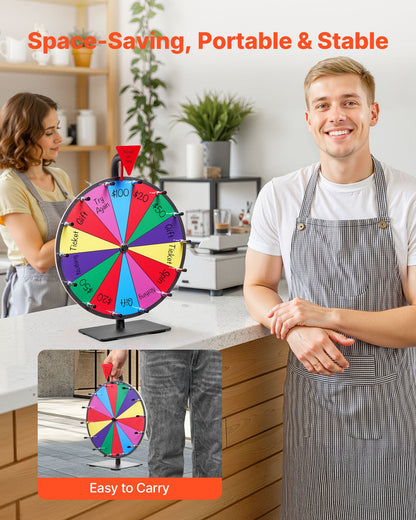 305 mm snurrande prishjul, 14 platser med stativ, bordsroulette med whiteboard och 2 tuschpennor, 6 färger, enkel montering, för fest, pub, mässa, karnevalsevenemang