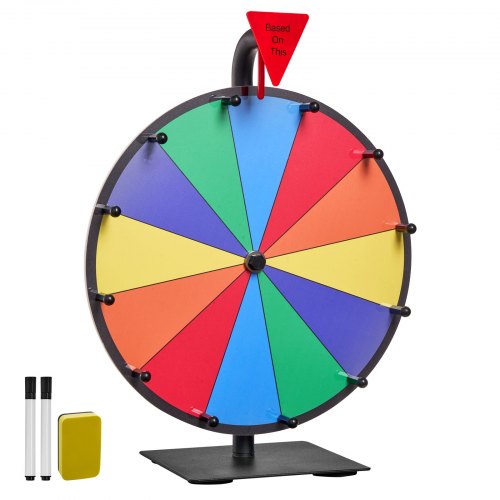 305 mm snurrande prishjul, 12 platser med stativ, bordsroulette med whiteboard och 2 tuschpennor, 6 färger, enkel montering, för fest, pub, mässa, karnevalsevenemang