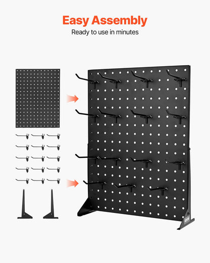 Stativ för hålskiva, 43 x 33 cm bordsställ för hålskiva med 15 krokar, förtjockad kallvalsad stålplåt för livsmedelsbutiker, butiker och smyckesbutiker, svart (1 st)