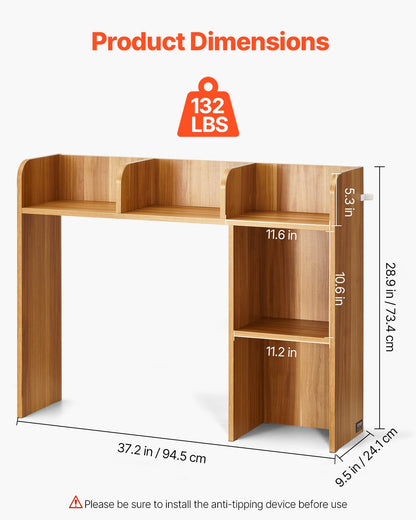 Skrivbordsbokhylla, förvaringsorganisatör i trä med två våningar, 91,5 x 23,5 x 61,5 cm förvaringsställ i trä, bokhylla med halkfria fötter, för kontor, hem och studentrum
