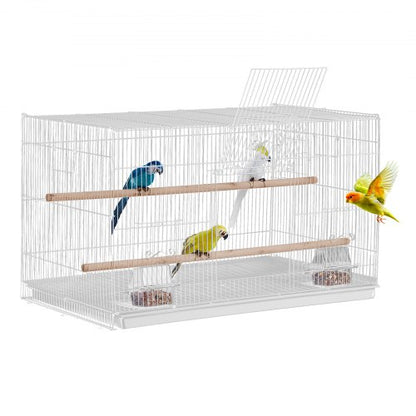 Fågelbur, 45 cm, liten undulatbur, robust metallfågelbur, resefågelbur med 2 sittpinnar och 2 matkoppar, papegojbur för kanariefåglar, turturduvor, nymfparakiter, undulatleksak, vit