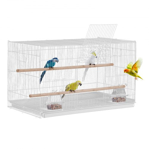 Fågelbur, 45 cm, liten undulatbur, robust metallfågelbur, resefågelbur med 2 sittpinnar och 2 matkoppar, papegojbur för kanariefåglar, turturduvor, nymfparakiter, undulatleksak, vit