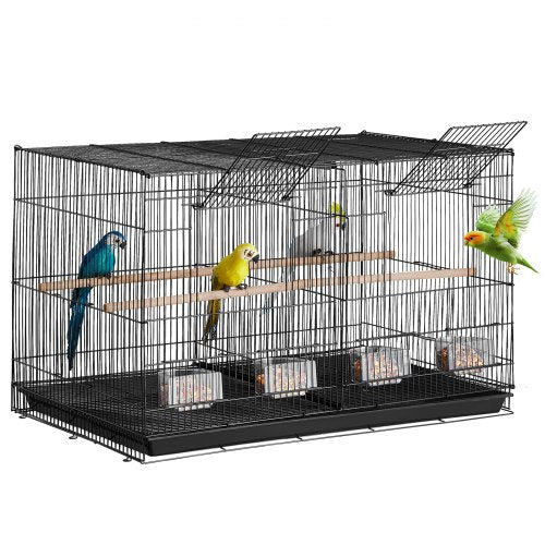 Fågelbur, 45 cm, liten undulatbur med avdelare, robust flygbur i metall, resefågelbur med 5 sittpinnar och 4 matkoppar, papegojbur för kanariefåglar, turturduvor, nymfparakiter, undulat, svart