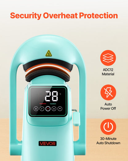 Automatisk värmepress för hattar, med 2 utbytbara plattor, automatisk öppning och frigöring, pekskärm för exakt tid och temperaturkontroll, värmeöverföringstryck för kepsar, hattar, grön