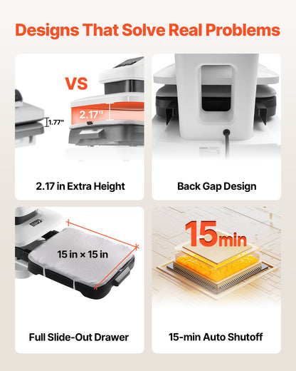 Automatisk värmepress, 38 x 38 cm, T-shirtpress med automatisk frigöring och justerbart tryck, digital display, snabb uppvärmning, för sublimering, vinyl, värmeöverföringsprojekt, vit