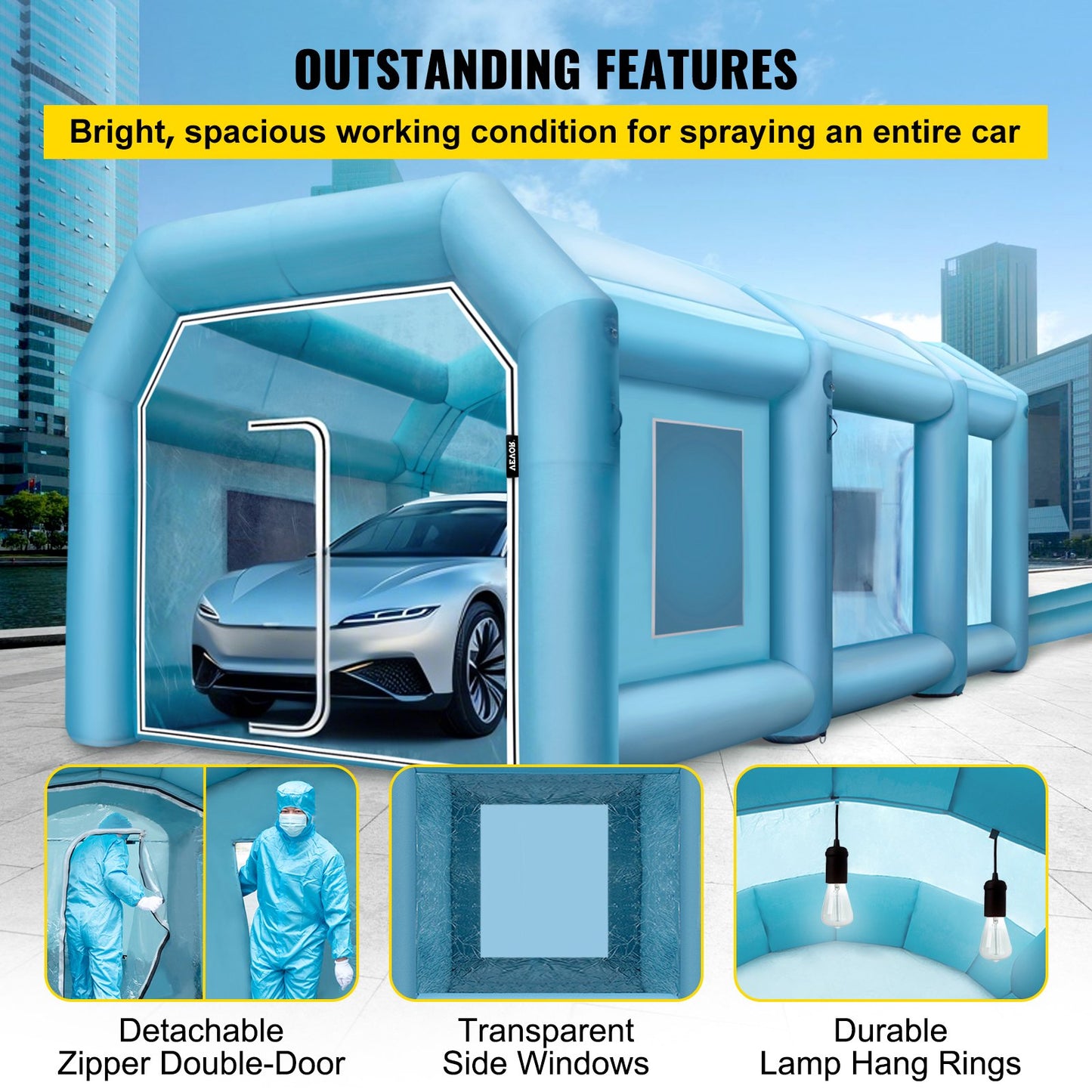 Uppblåsbart sprutboxtält för billackering 9 x 6 x 4 m med filter och 2 blåsmaskiner