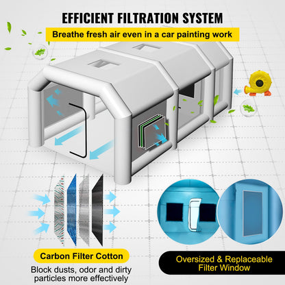 Uppblåsbart sprutboxtält för billackering 9 x 6 x 4 m med filter och 2 blåsmaskiner