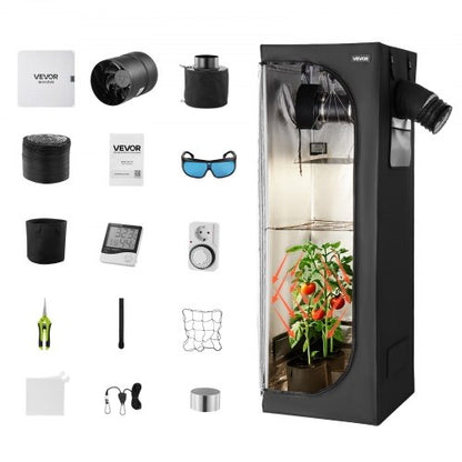 Inomhusväxttältkit, 60 x 60 x 180 cm, inomhusväxttält med fullspektrum LED-växtljus och ventilationssystem, 600D högreflekterande Mylar, odlingstält för blomstergrönsaker