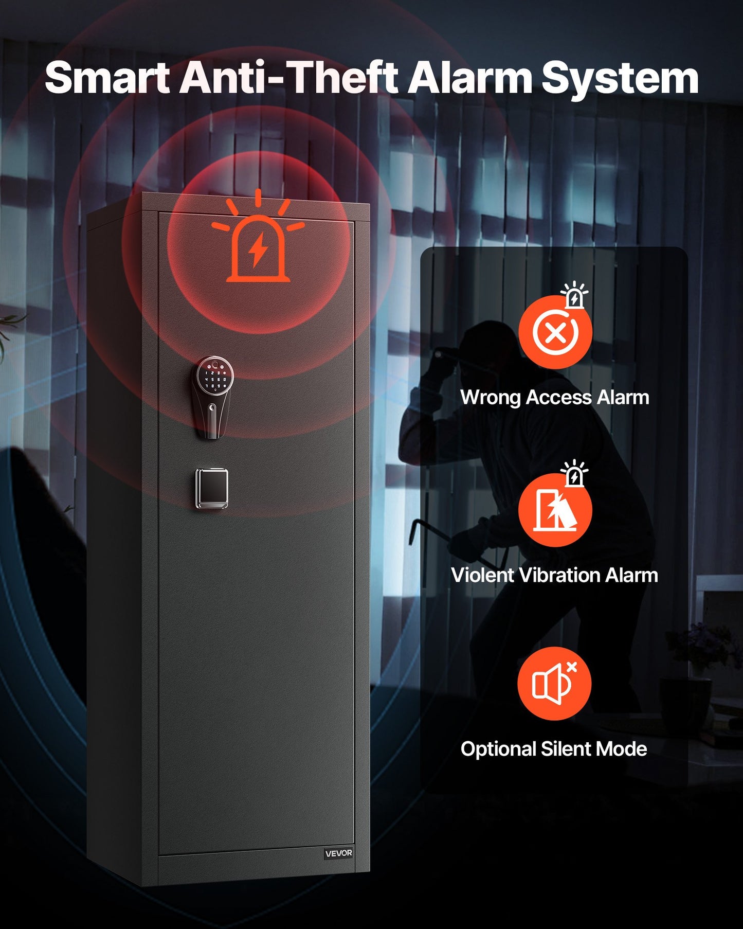 8-10 Gun Safe, Long Gun Cabinet for Rifles and Pistols, Quick Access Rifle Safe with 3 Pistol Pockets and Adjustable Racks, Large Digital Cabinet with Fingerprint and Password Lock