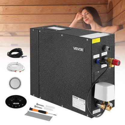 Ånggenerator, 7,5 kW ångduschsystem med styrenhet för hemmabastu, spa, kommersiellt automatiskt dräneringspaket med överhettnings-, torrkörnings- och övertrycksskydd, effektiv från 10 minuter till 24 timmar, svart