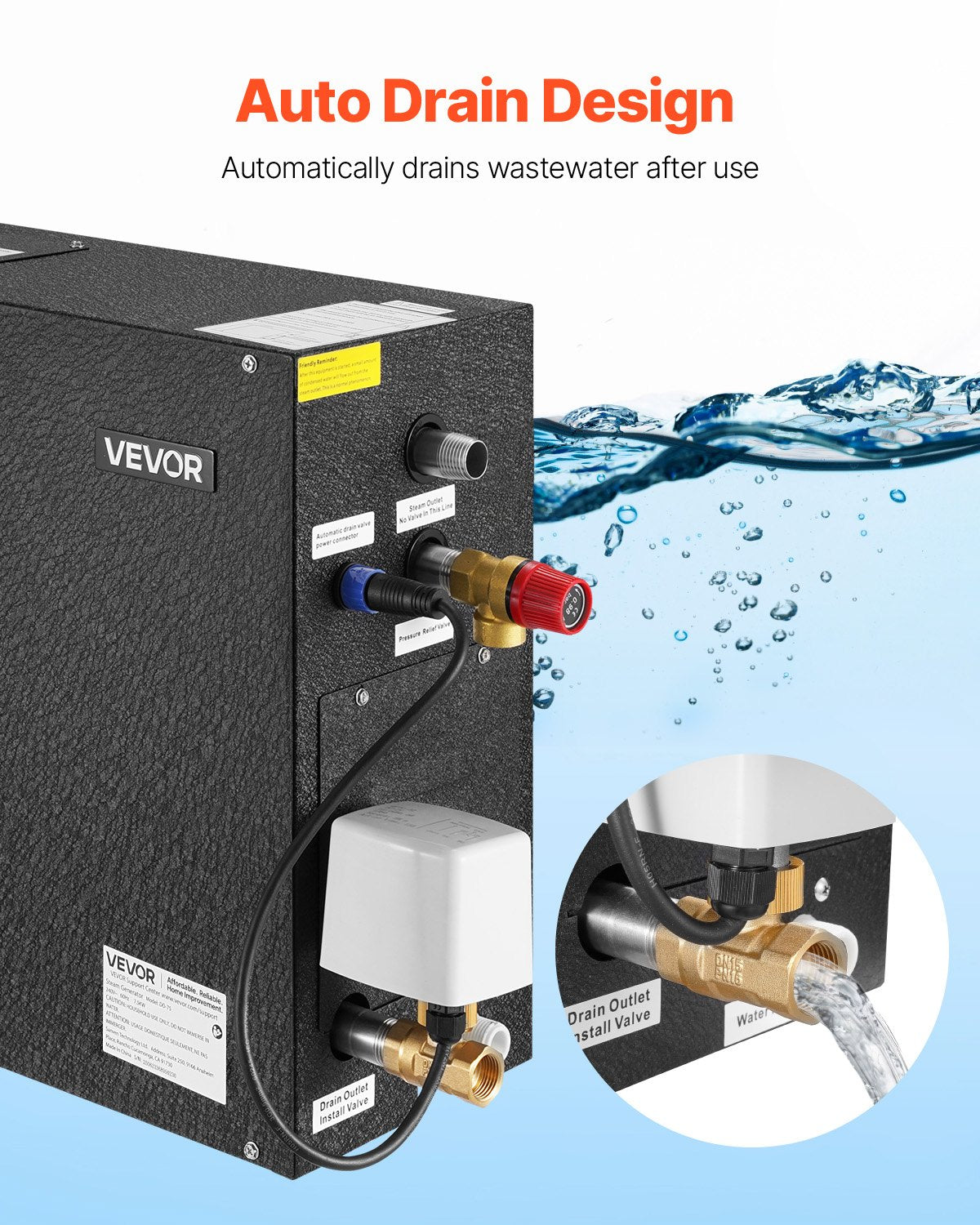 Ånggenerator, 7,5 kW ångduschsystem med styrenhet för hemmabastu, spa, kommersiellt automatiskt dräneringspaket med överhettnings-, torrkörnings- och övertrycksskydd, effektiv från 10 minuter till 24 timmar, svart