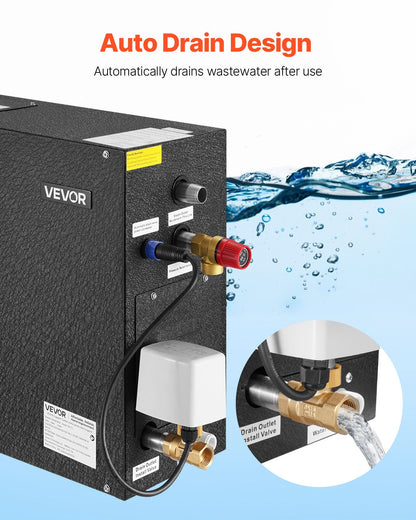 Ånggenerator, 7,5 kW ångduschsystem med styrenhet för hemmabastu, spa, kommersiellt automatiskt dräneringspaket med överhettnings-, torrkörnings- och övertrycksskydd, effektiv från 10 minuter till 24 timmar, svart