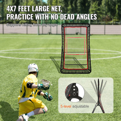 Lacrosse-rebounder för trädgården, 1219,2 x 2133,6 mm volleyboll-studsnät, pitchback throwback baseboll softboll returträningsskärm, justerbar vinkel för skjutövning med måltavla