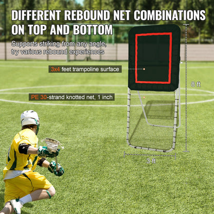 Hopfällbar lacrosse-rebounder för trädgården, 3x8 fot volleyboll-studsnät, pitchback throwback baseboll softboll returträningsskärm, justerbar vinkel skjutövningsvägg, svart
