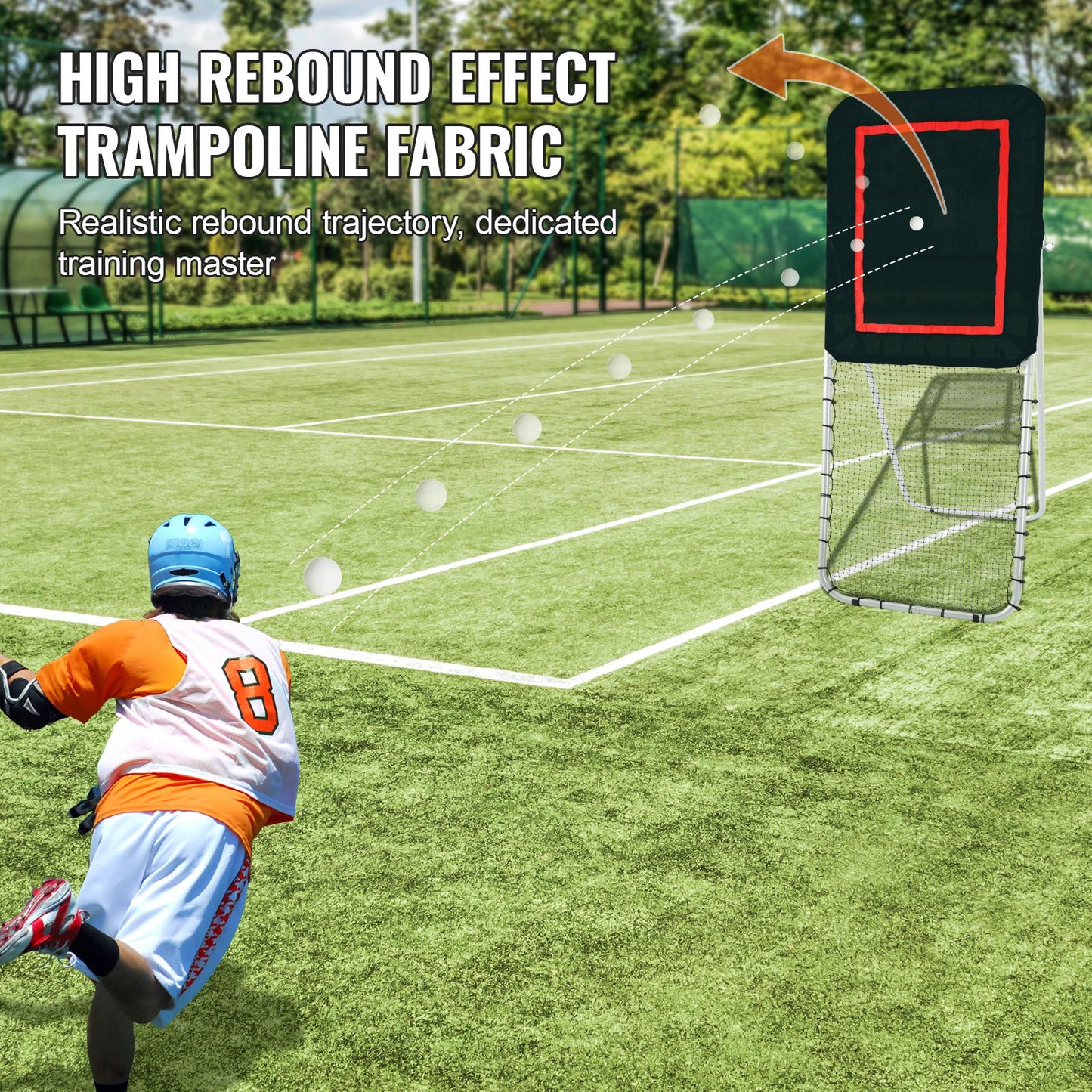Hopfällbar lacrosse-rebounder för trädgården, 3x8 fot volleyboll-studsnät, pitchback throwback baseboll softboll returträningsskärm, justerbar vinkel skjutövningsvägg, svart