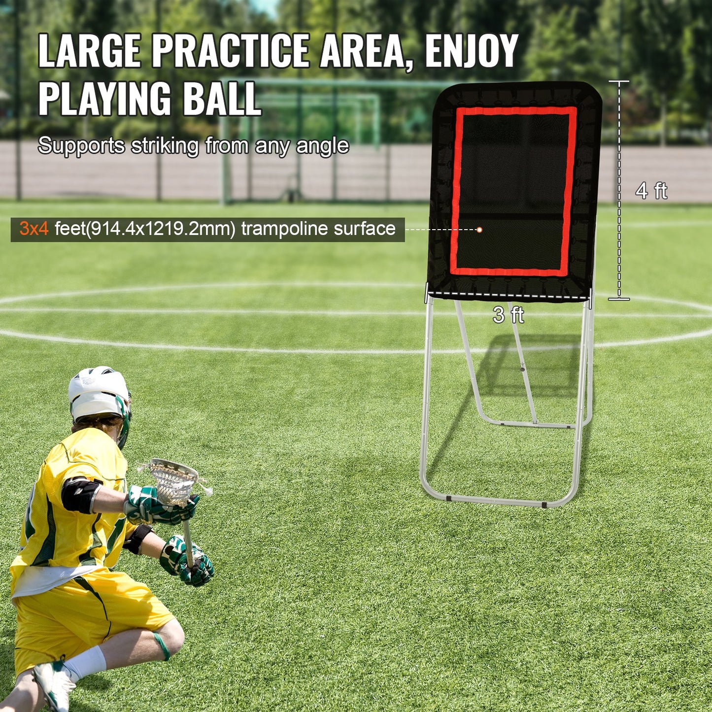 Hopfällbar lacrosse-rebounder för trädgården, 3x4 fot volleyboll-studsnät, pitchback throwback baseboll softboll returträningsskärm, justerbar vinkel skjutövningsvägg, svart