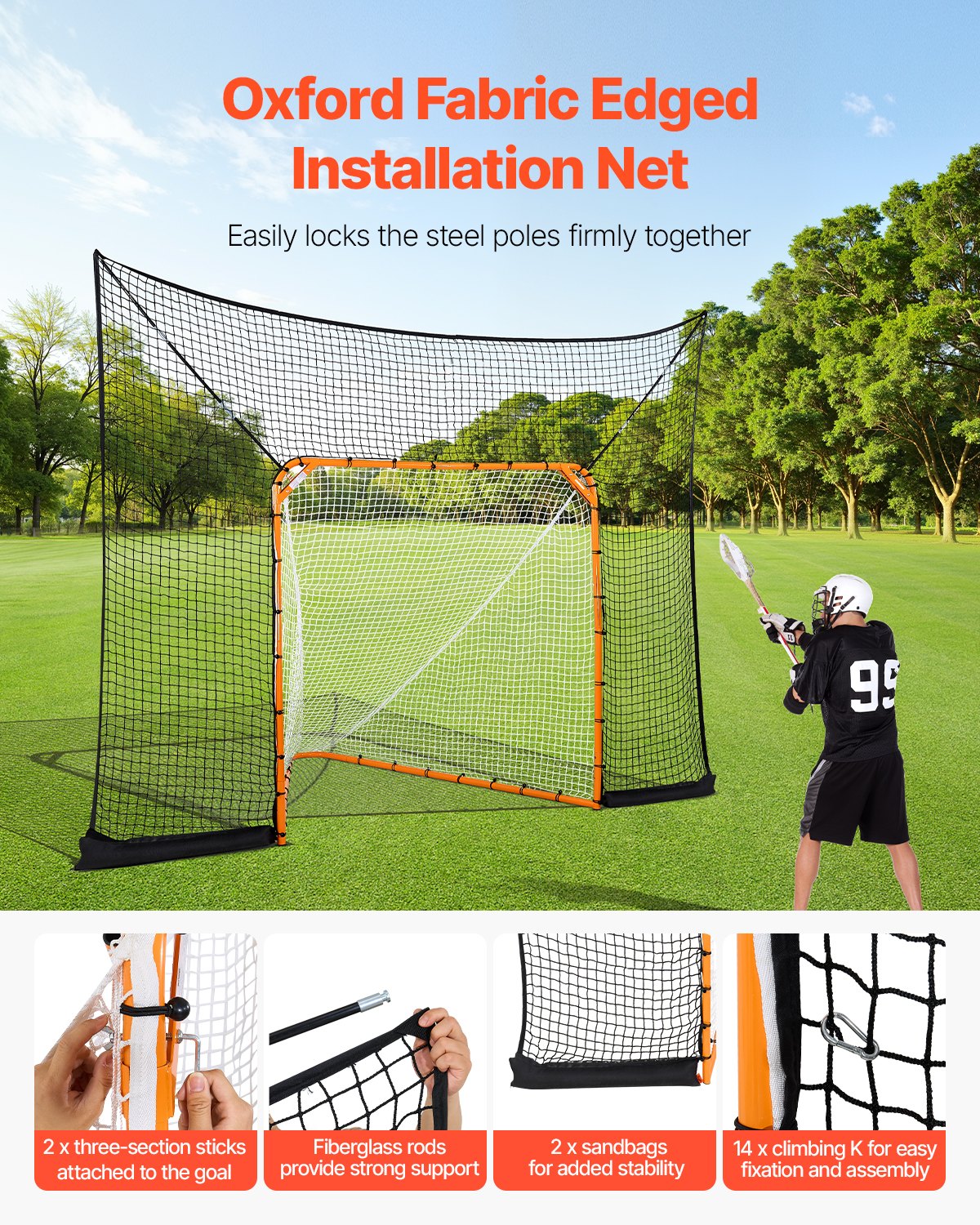 Hockey- och lacrossemålsskydd, 3,6x2,7 m lacrossenät med utökad täckning, snabb och enkel installation, kompletta tillbehör, träningsnät, lacrosseutrustning för bakgård, för ungdomar och vuxna (ENDAST NÄT)