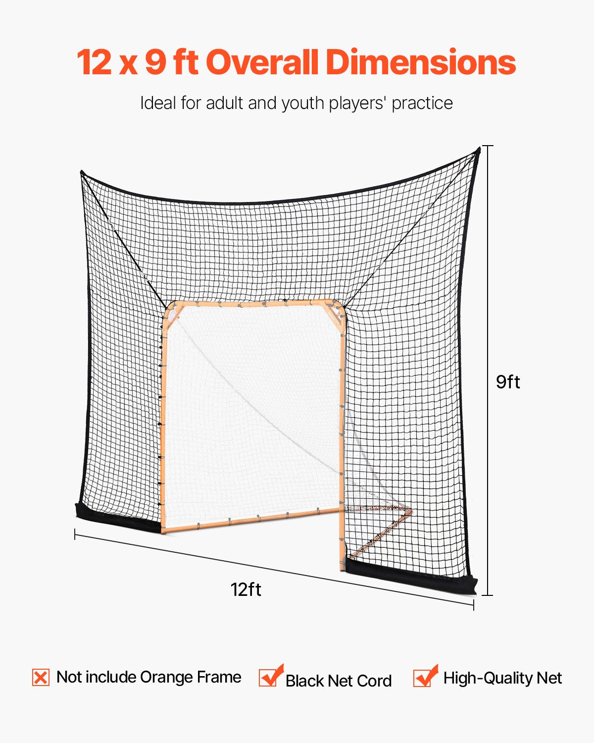 Hockey- och lacrossemålsskydd, 3,6x2,7 m lacrossenät med utökad täckning, snabb och enkel installation, kompletta tillbehör, träningsnät, lacrosseutrustning för bakgård, för ungdomar och vuxna (ENDAST NÄT)