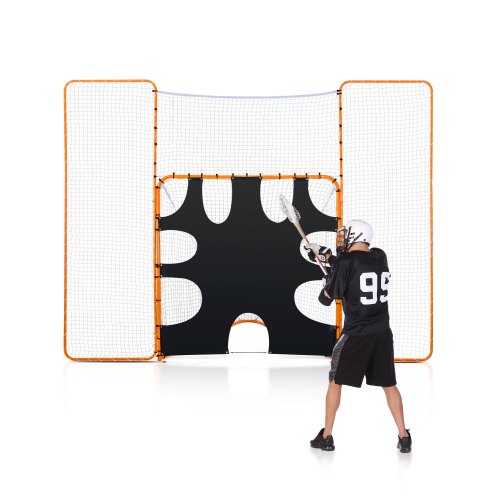 3-i-1 lacrossemål, 12x9 fot lacrossenät med stopp och måltavla, snabb och enkel uppsättning av rebounderutrustning för trädgården, träningsnät i stålram, lämplig för ungdoms- och vuxenträning, orange