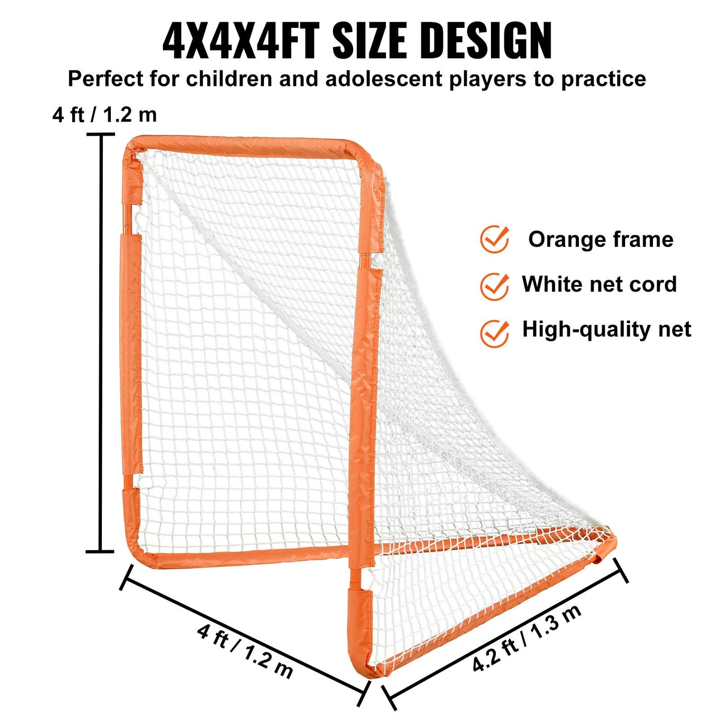 Lacrossemål, 1,2 x 1,2 m litet barnlacrossenät, hopfällbart bärbart lacrossemål med bärväska, träningsutrustning för trädgården med järnram, snabb och enkel installation, perfekt för ungdomsträning, orange
