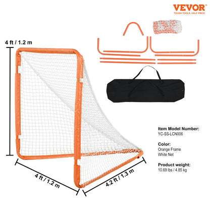 Lacrossemål, 1,2 x 1,2 m litet barnlacrossenät, hopfällbart bärbart lacrossemål med bärväska, träningsutrustning för trädgården med järnram, snabb och enkel installation, perfekt för ungdomsträning, orange
