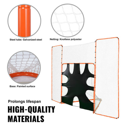 3-i-1 lacrossemål med stopp och måltavla, 12' x 9' lacrossenät, stålram för bakgårdslacrosse, snabbt och enkelt träningsnät, perfekt för ungdoms- och vuxenträning, orange