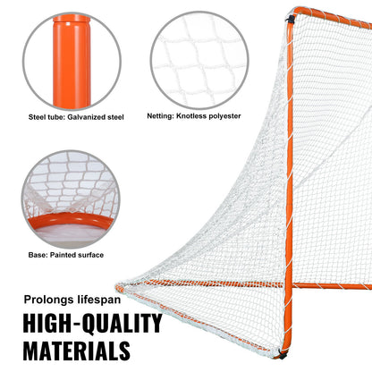 Lacrossemål, 1,8 x 1,8 m lacrossenät, stålram för trädgårdslacrosseträning, bärbart lacrossemål med bärväska, snabb och enkel installation, perfekt för ungdoms- och vuxenträning, orange