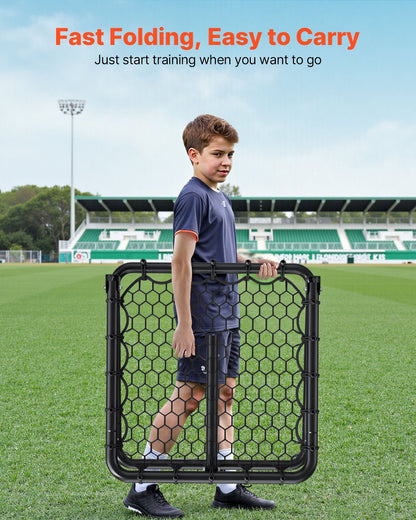 Fotbollsnät med rebounder, kickback 34"x34", bärbara fotbollsträningsgåvor, fullt justerbara vinklar, målnät, hjälpmedel och utrustning för barn, tonåringar och alla åldrar, enkel uppsättning och perfekt förvaring