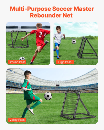 Fotbollsnät med rebounder, kickback 34"x34", bärbara fotbollsträningsgåvor, fullt justerbara vinklar, målnät, hjälpmedel och utrustning för barn, tonåringar och alla åldrar, enkel uppsättning och perfekt förvaring
